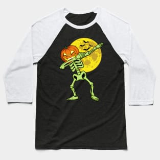 Dabbing Skeleton Pumpkin Head Halloween Costume Baseball T-Shirt